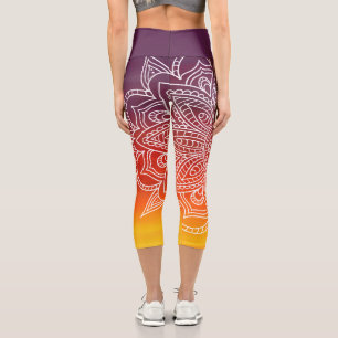 Aubergine Orange and White Mandala Yoga Capri Leggings