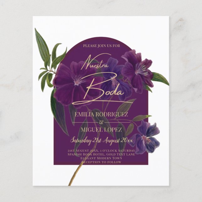 Aubergine Plum Purple Floral Forest Green Wedding Flyer (Front)