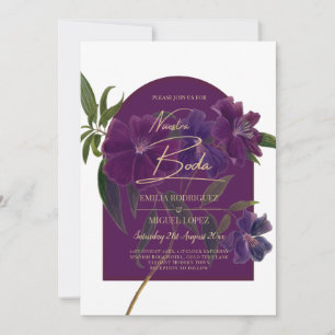 Aubergine Plum Purple Floral Forest Green Wedding Invitation