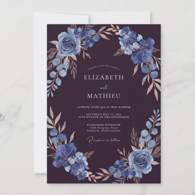 Aubergine Slate Bloom Wedding Invitation (Front)