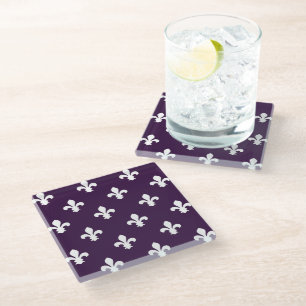 Aubergine Southern Cottage Fleur de Lys Glass Coaster