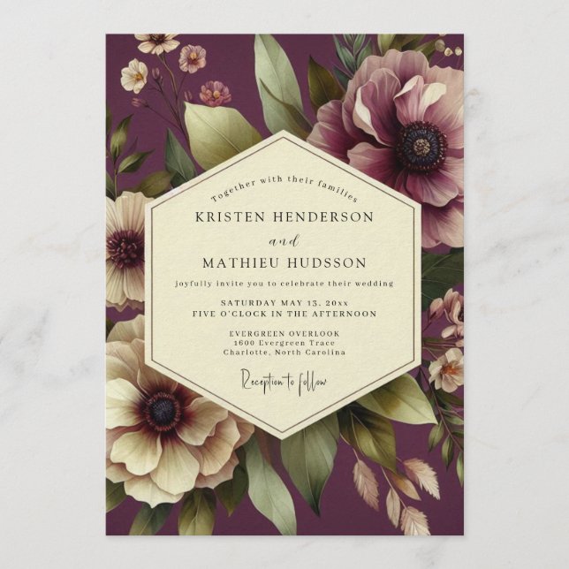Aubergine Sovereign Bloom Wedding Invitation (Front)