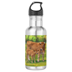Aubrac Cow & Cute Calf in Spring Pasture 532 Ml Water Bottle