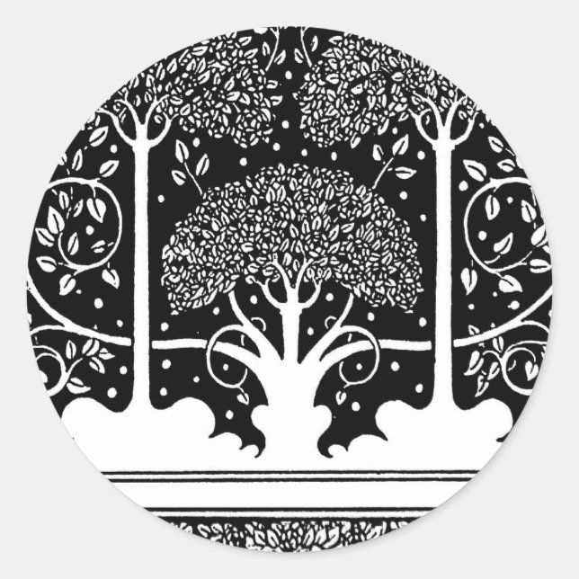 Aubrey Beardsley Art Nouveau Tree Pattern Print Classic Round Sticker (Front)