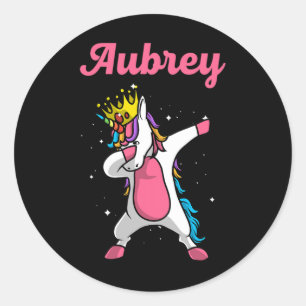 Aubrey Gift Name Personalised Birthday Dabbing Uni Classic Round Sticker