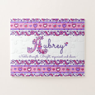 Aubrey name meaning pink purple jigsaw puzzle