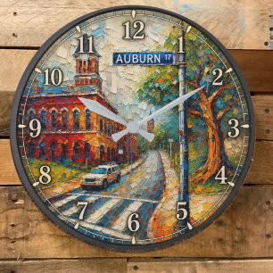 Auburn Alabama Artistic Downtown  Large Clock