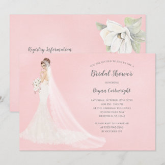 Auburn Bride in Lace Gown Elegant Bridal Shower Invitation
