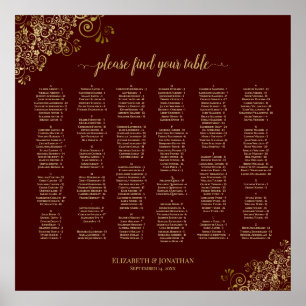 Auburn Brown and Gold Alphabetical Seating Chart