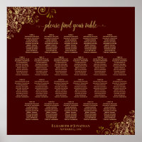 Auburn Brown & Gold Lace 22 Table Seating Chart