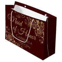 Auburn Brown & Gold Lace Maid of Honour Wedding