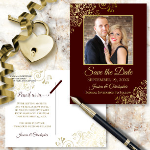 Auburn Brown & Gold Photo Save the Date Wedding Announcement Postcard