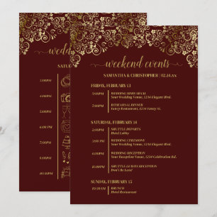 Auburn Brown & Gold Wedding Events & Timeline Program