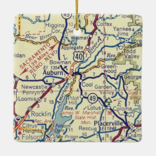 Auburn CA Vintage Map Ceramic Ornament
