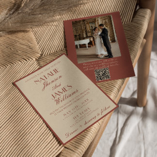 Auburn Copper Old Money QR Code Photo Wedding Invitation