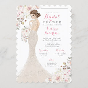 Auburn Glam Bride in Gown Bridal Shower Invitation