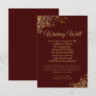 Auburn & Gold Lace Wedding Wishing Well Poem Enclosure Card