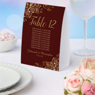 Auburn & Gold Wedding Table Number Seating Chart