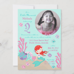 Auburn Mermaid Second Birthday Invitation