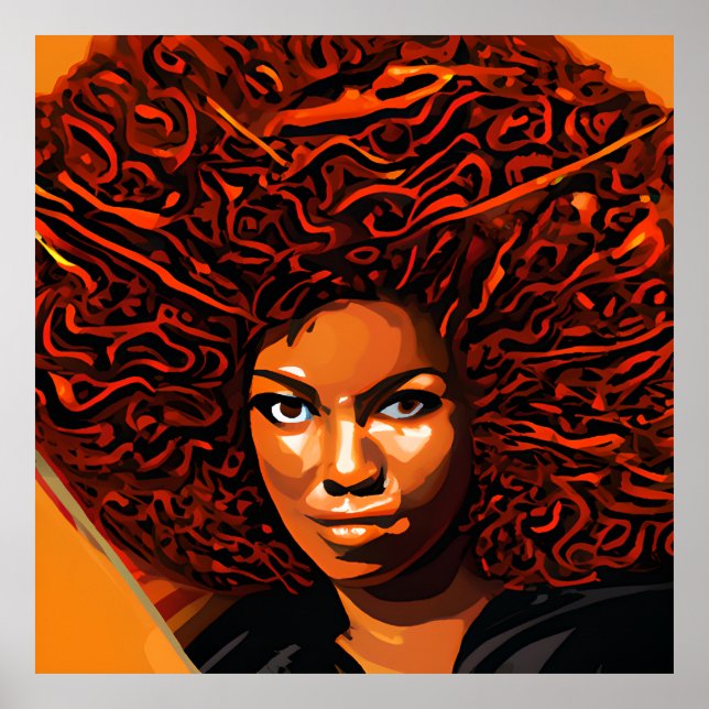 Auburn Queen Orange Brown Hair Black Melanin Afro Poster (Front)