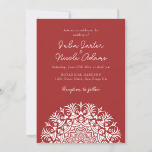 Auburn Red Brown Abstract Mandala Wedding Invitation