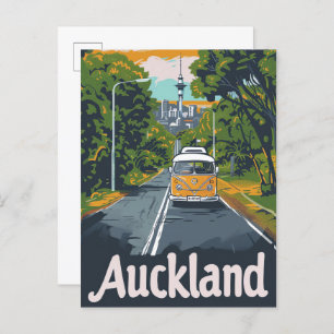 Auckland Aussie Vintage Retro Travel Illustration Postcard