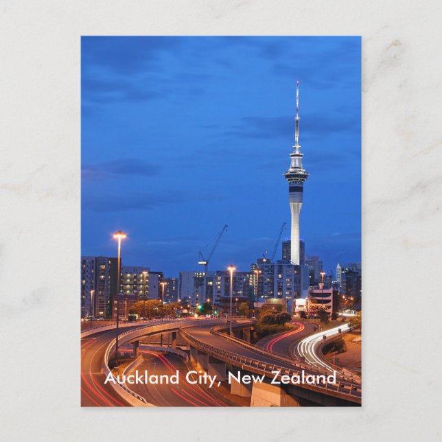 Auckland City, New Zealand At Dusk Postcard (Front)