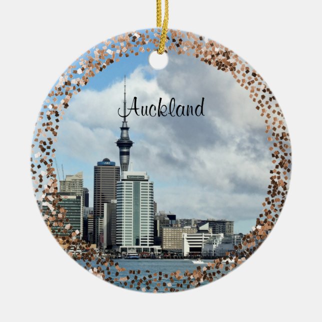 Auckland Cityscape, labelled, Ceramic Ornament (Front)