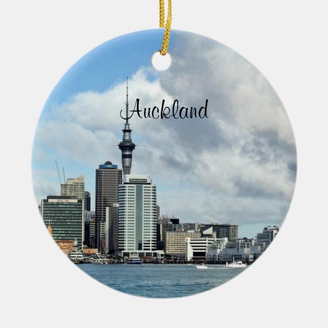 Auckland Cityscape, labelled, Ceramic Ornament (Front)