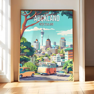 Auckland New Zealand Poster Art Print, City Retro