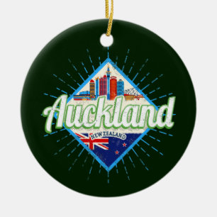 Auckland New Zealand retro skyline vintage Ceramic Ornament
