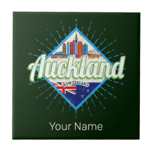 Auckland New Zealand retro skyline vintage Ceramic Tile