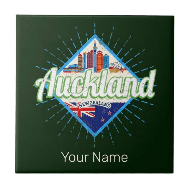 Auckland New Zealand retro skyline vintage Ceramic Tile (Front)