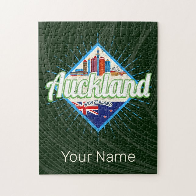 Auckland New Zealand retro skyline vintage Jigsaw Puzzle (Vertical)