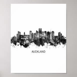 Auckland New Zealand Skyline BW Poster