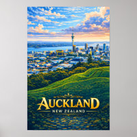 Auckland New Zealand Skyline Illustration Travel