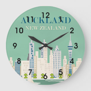 Auckland, New Zealand travel poster Large Clock