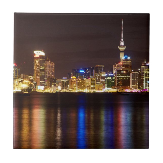 Auckland Night Cityscape Ceramic Tile (Front)