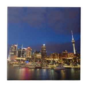 Auckland Night Skyline Ceramic Tile