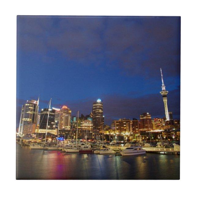 Auckland Night Skyline Ceramic Tile (Front)