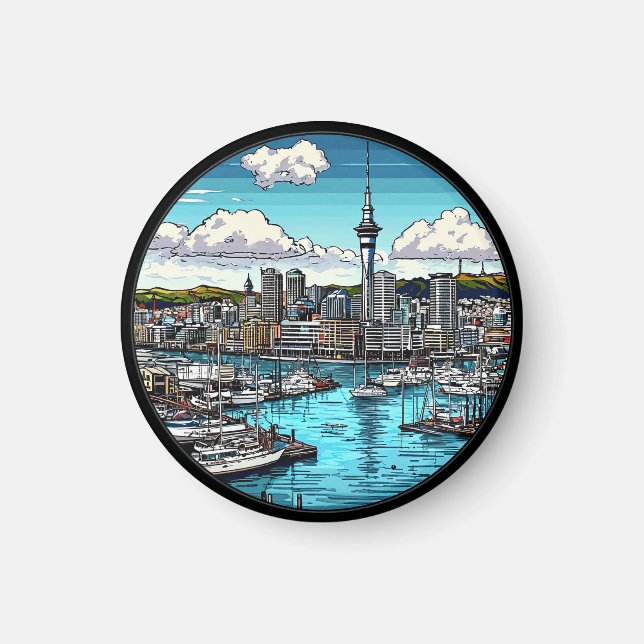 🌆 Auckland Skyline Glow ⛵ Harbour & Yachts Scenic Magnet (Front)