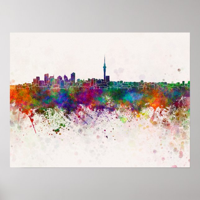 Auckland skyline in watercolor background poster (Front)