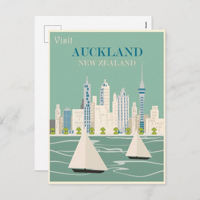 Auckland vintage poster holiday postcard (Front/Back)