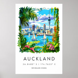 Auckland Watercolor Vintage Poster Ski National