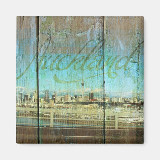 Auckland Waterfront On Old Wood Magnet