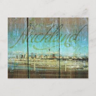 Auckland Waterfront On Old Wood Postcard