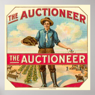 Auctioneer Vintage Cigar Label Auction Poster