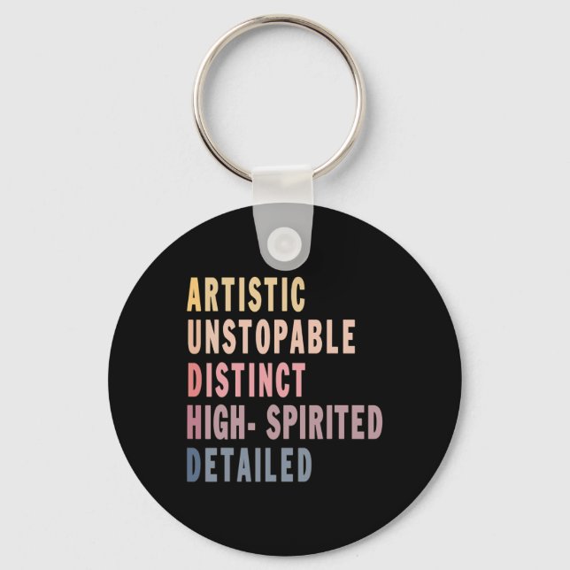 Audhd Autism Adhd Autistic Spectrum Neurodiversity Key Ring (Front)