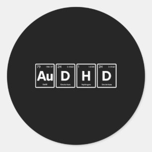Audhd Periodic Table Autism + Adhd For Nerds Minim Classic Round Sticker