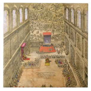 Audience Chapel at the Vatican (colour engraving) Tile